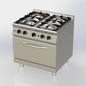 Concept 3D d’éléments en Inox pour cuisine professionnelle: Cuisinière 4 feux 