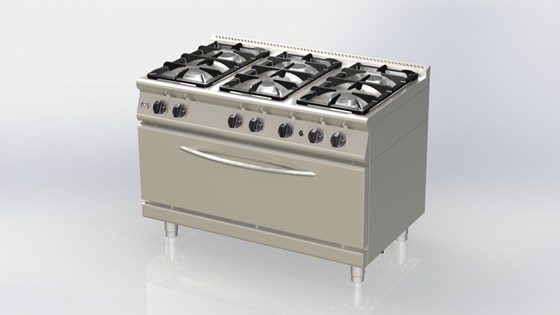 Concept 3D d’éléments en Inox pour cuisine professionnelle: Cuisinière 6 feux